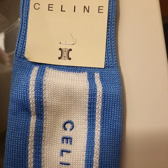 CELINE Men’s Blue & White Athletic Crew Socks - Picture 2 of 5